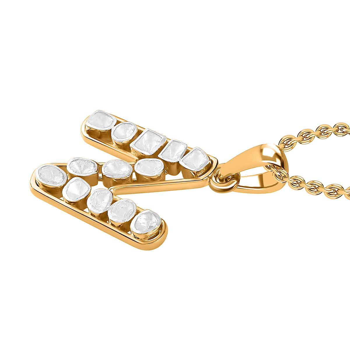 Polki Diamond 0.50 ctw Initial N Pendant Necklace 20 Inches in 18K Yellow Gold Over Sterling Silver  image number 3