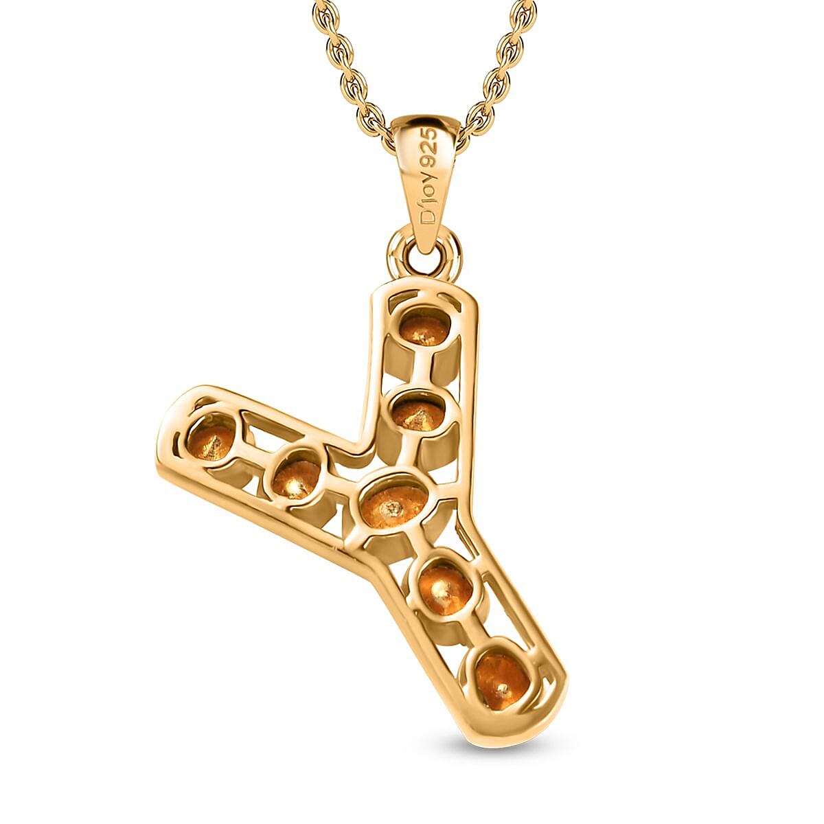 Polki Diamond 0.50 ctw Initial Y Pendant Necklace 20 Inches in 18K Yellow Gold Over Sterling Silver  image number 4