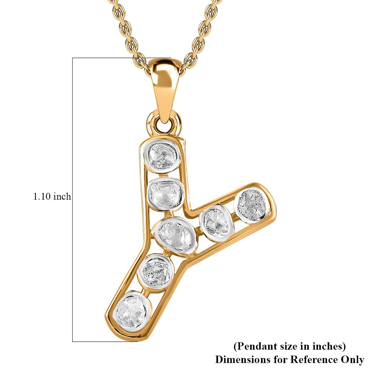 Polki Diamond 0.50 ctw Initial Y Pendant Necklace 20 Inches in 18K Yellow Gold Over Sterling Silver  image number 6
