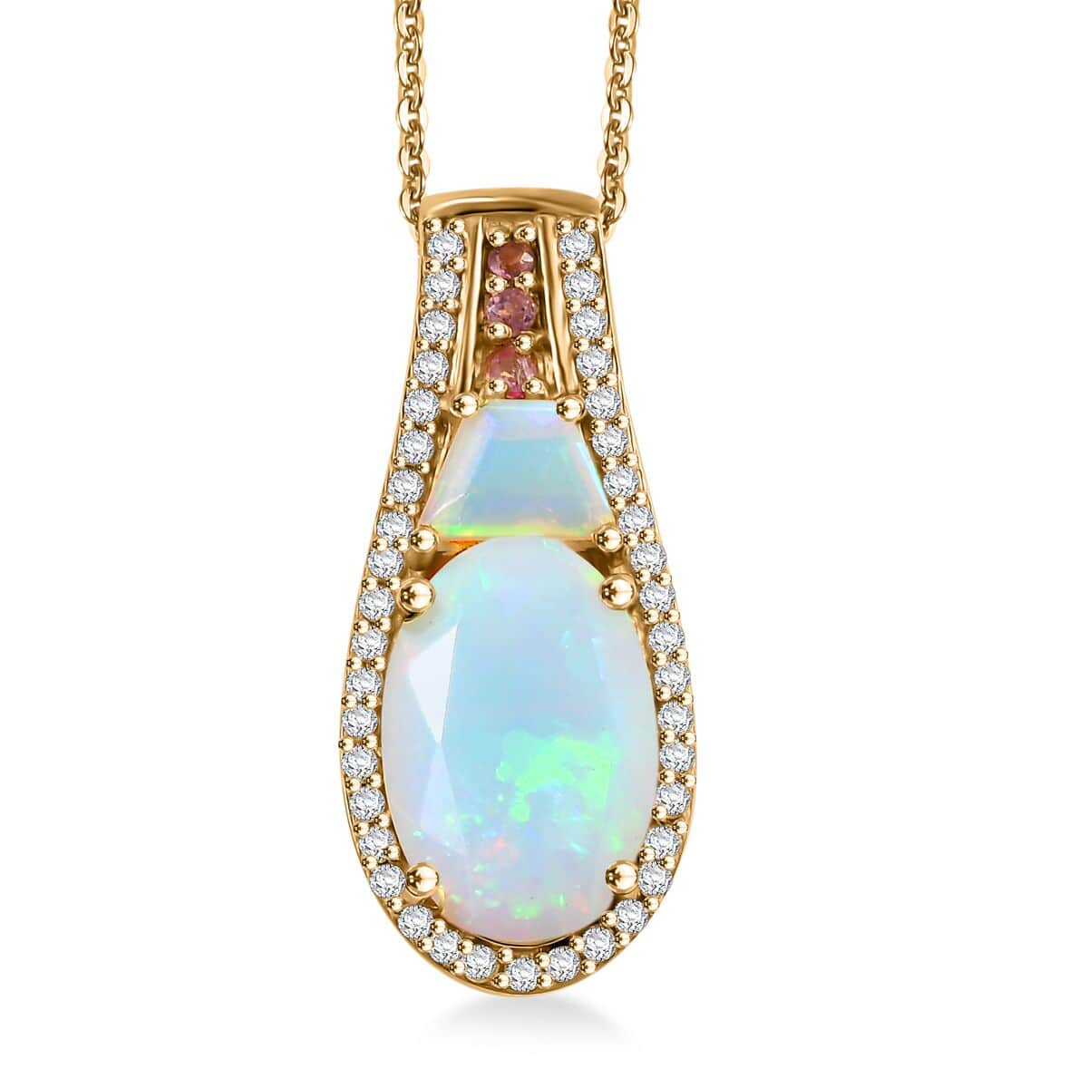 Premium Ethiopian Welo Opal and Multi Gemstone 3.00 ctw Ethereal Radiance Pendant Necklace in 18K Vermeil Yellow Gold Over Sterling Silver 20 Inches image number 0