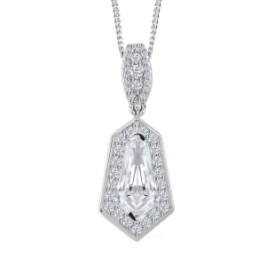 Moissanite 2.10 ctw Celestial Shield Pendant Necklace in Rhodium Over Sterling Silver 20 Inches