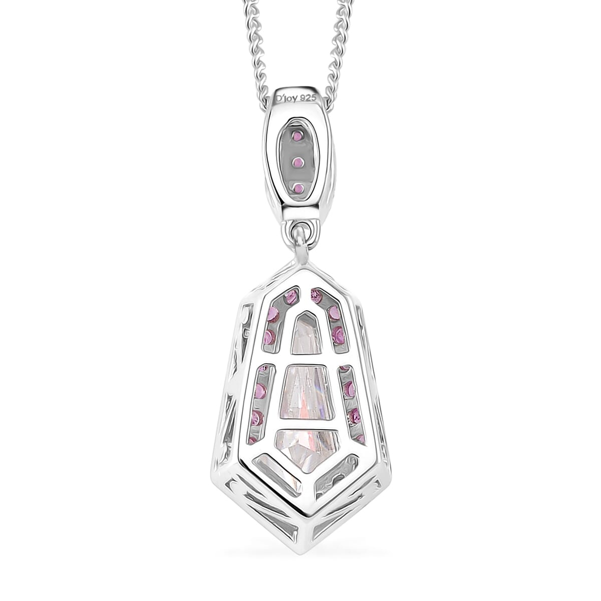 Moissanite and Pink Sapphire 2.20 ctw Celestial Shield Pendant Necklace in Rhodium Over Sterling Silver 20 Inches image number 4