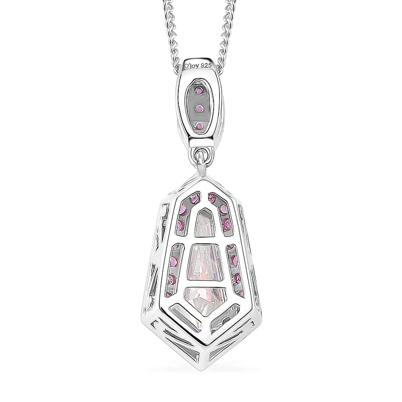 Moissanite and Pink Sapphire 2.20 ctw Celestial Shield Pendant Necklace in Rhodium Over Sterling Silver 20 Inches