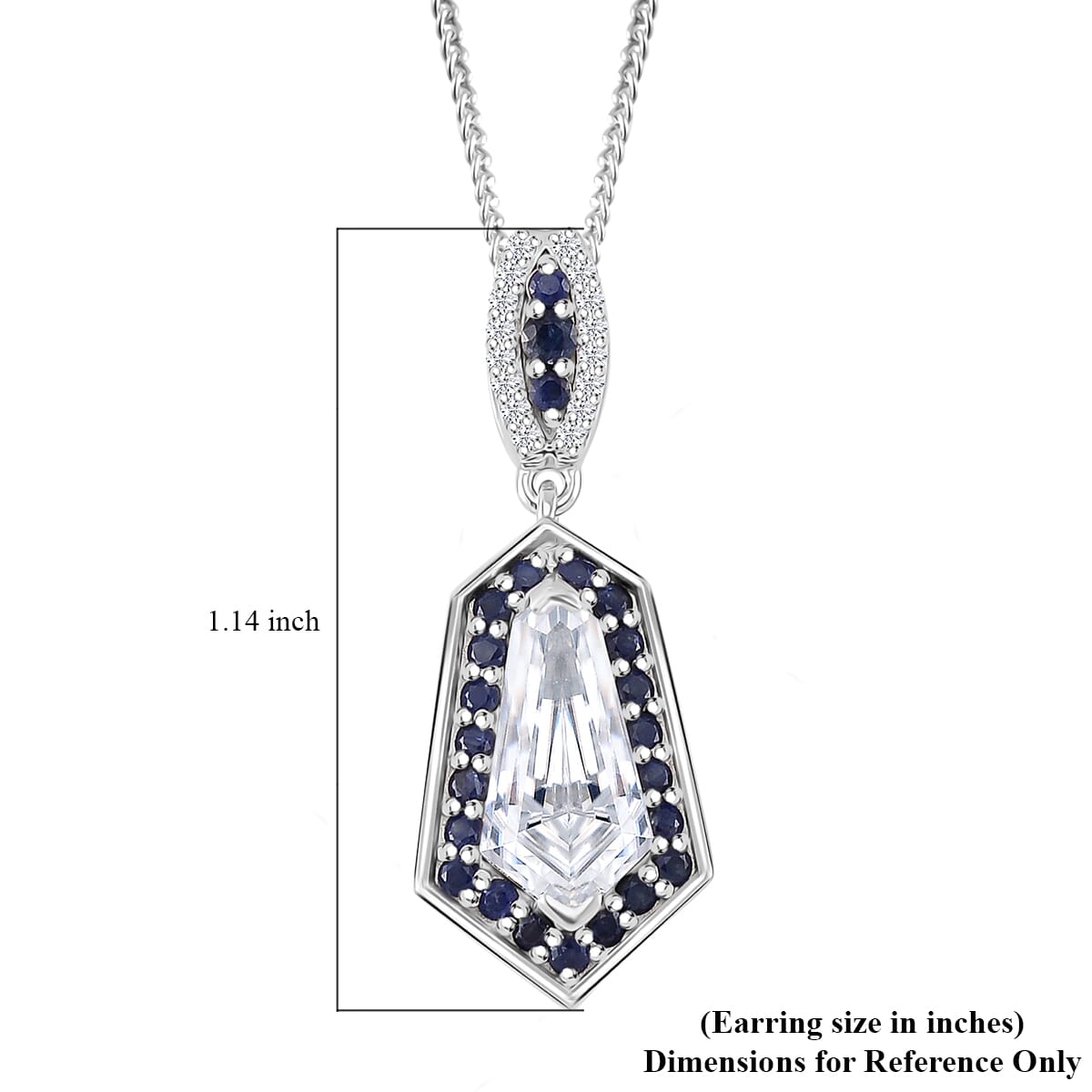 Moissanite and Blue Sapphire 2.20 ctw Celestial Shield Pendant Necklace in Rhodium Over Sterling Silver 20 Inches image number 6