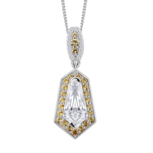 Moissanite and Yellow Sapphire 2.60 ctw Celestial Shield Pendant Necklace in Rhodium Over Sterling Silver 20 Inches