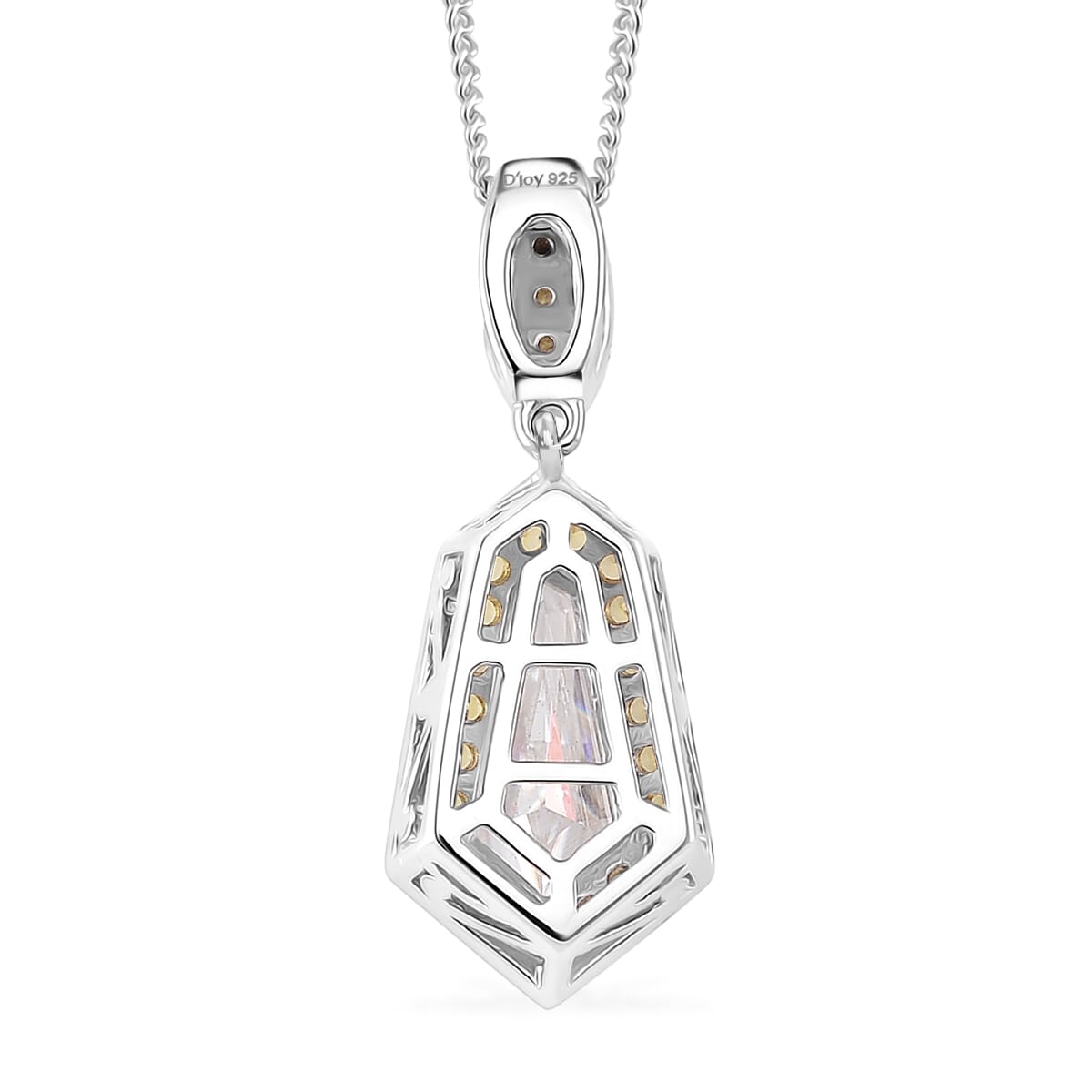 Moissanite and Yellow Sapphire 2.60 ctw Celestial Shield Pendant Necklace in Rhodium Over Sterling Silver 20 Inches image number 4