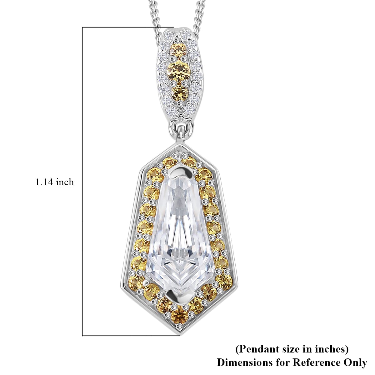 Moissanite and Yellow Sapphire 2.60 ctw Celestial Shield Pendant Necklace in Rhodium Over Sterling Silver 20 Inches image number 6