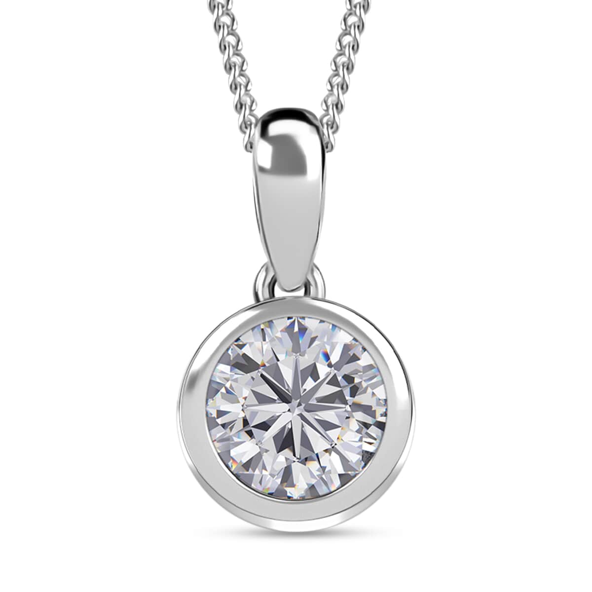 Moissanite 1.20 ctw Solitaire Pendant Necklace in Rhodium Over Sterling Silver 20 Inches image number 0