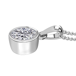 Moissanite 1.20 ctw Solitaire Pendant Necklace in Rhodium Over Sterling Silver 20 Inches