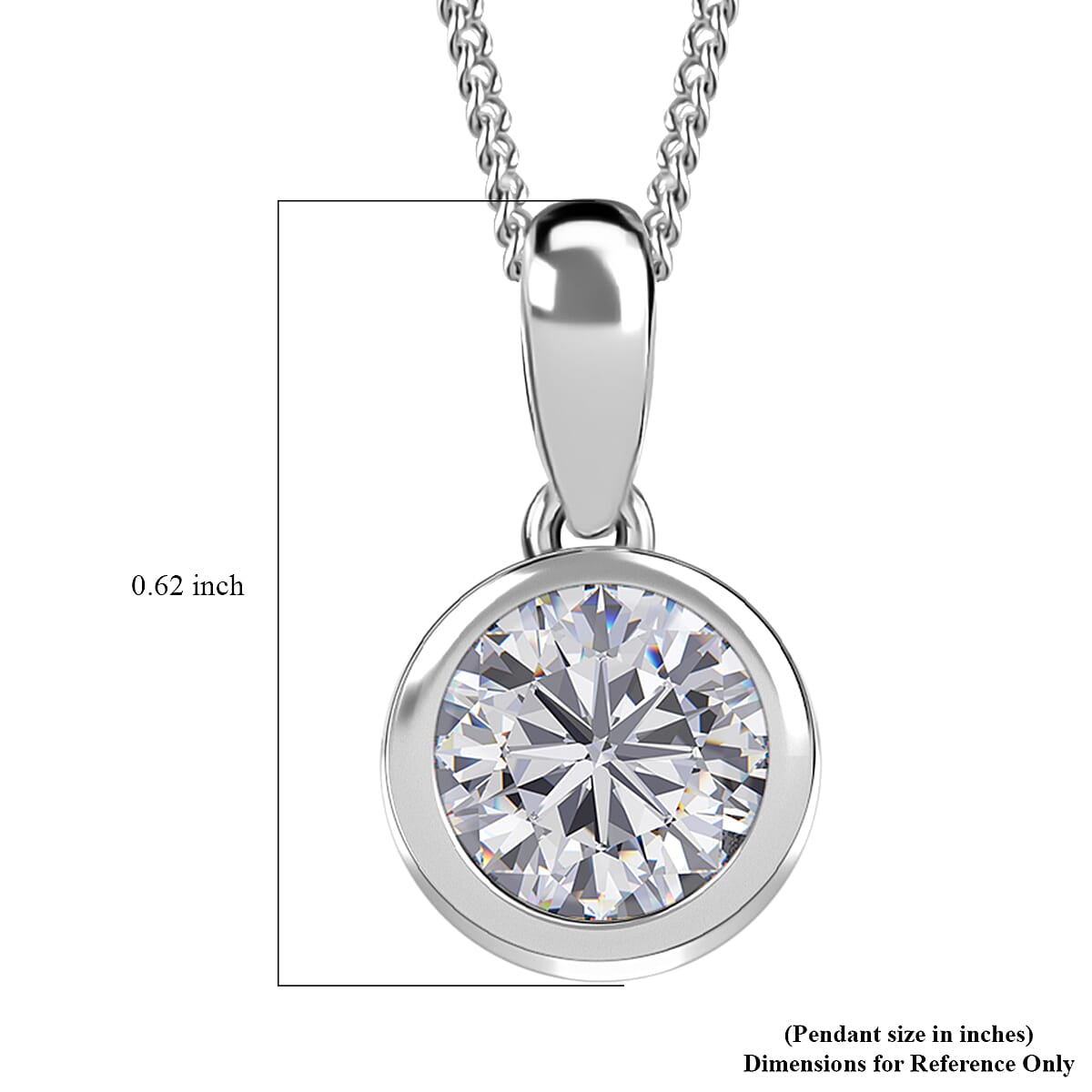 Moissanite 1.20 ctw Solitaire Pendant Necklace in Rhodium Over Sterling Silver 20 Inches