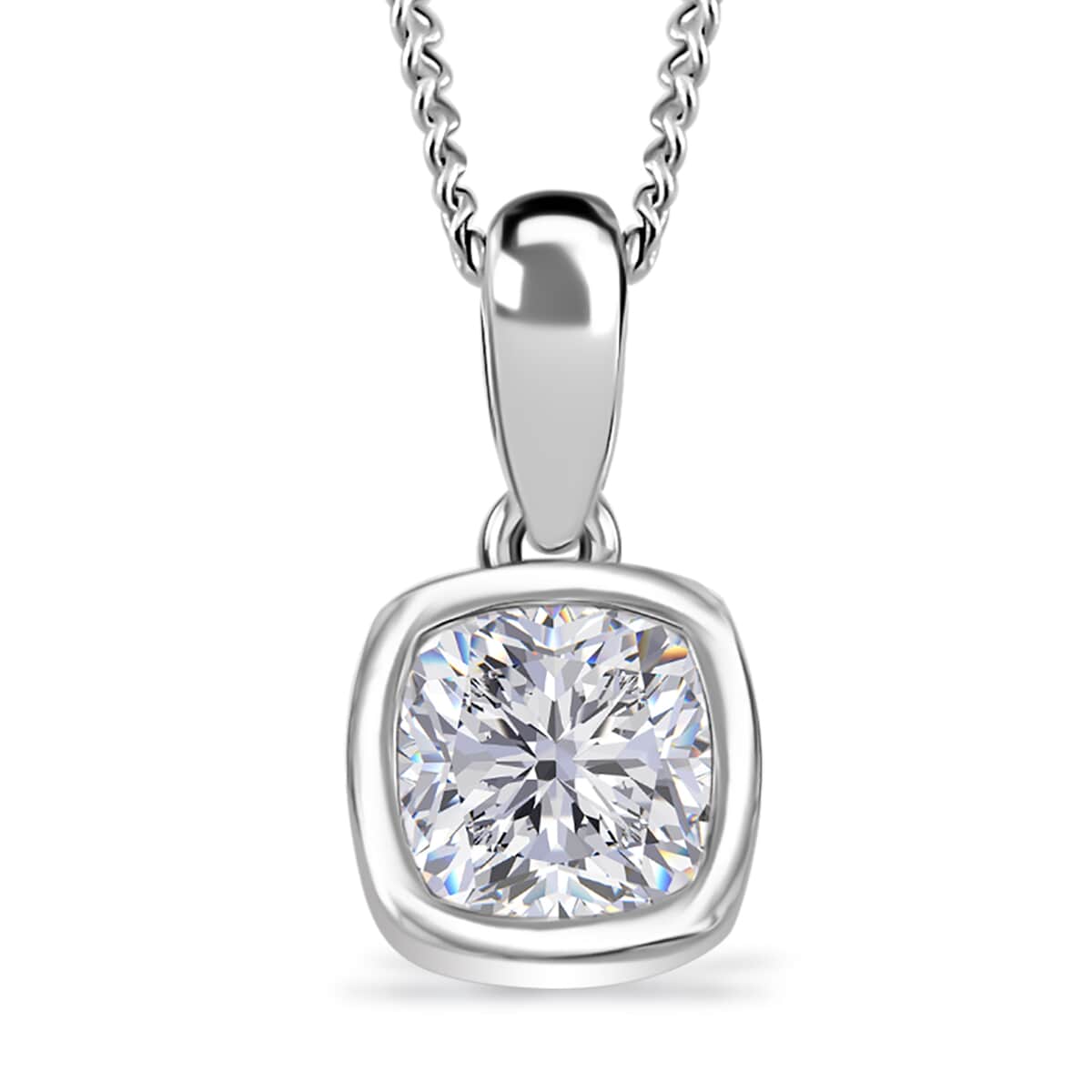 Moissanite 1.10 ctw Solitaire Pendant Necklace in Rhodium Over Sterling Silver 20 Inches image number 0