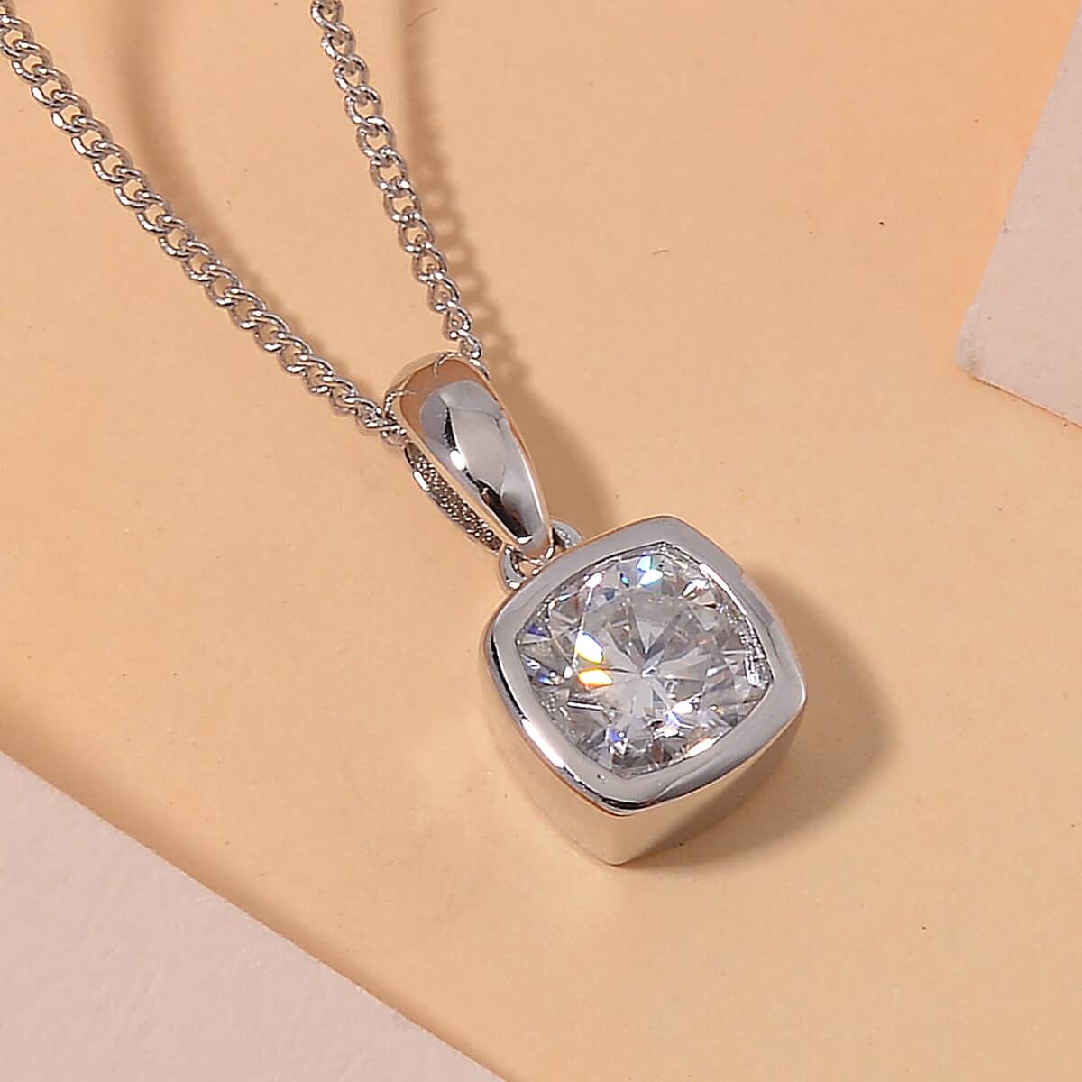 Moissanite 1.10 ctw Solitaire Pendant Necklace in Rhodium Over Sterling Silver 20 Inches image number 1