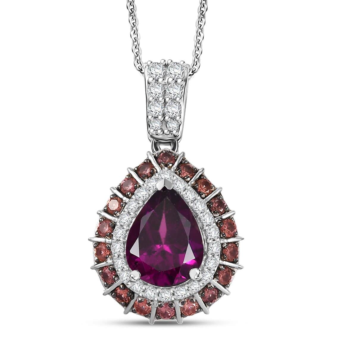 Doorbuster Radiant Ember Garnet and Multi Gemstone 3.25 ctw Royal Bloom Pendant Necklace in Rhodium Over Sterling Silver 20 Inches image number 0