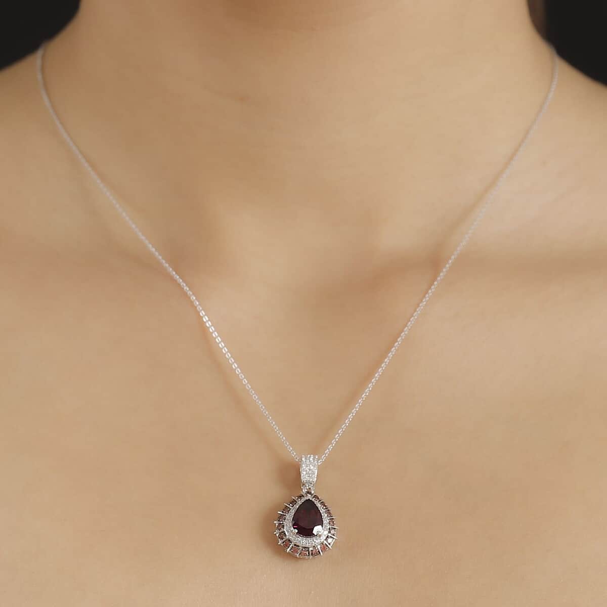 Doorbuster Radiant Ember Garnet and Multi Gemstone 3.25 ctw Royal Bloom Pendant Necklace in Rhodium Over Sterling Silver 20 Inches image number 2