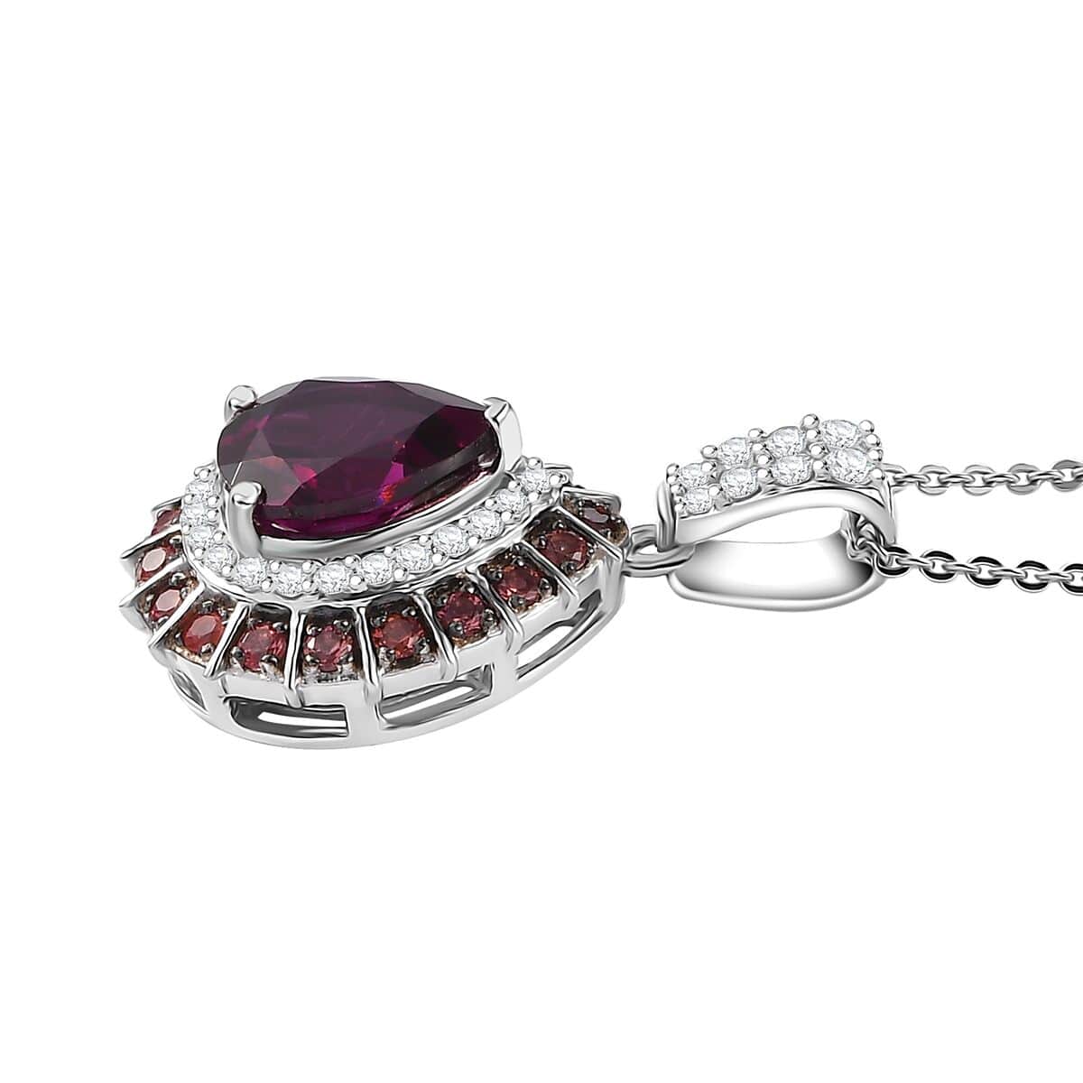 Doorbuster Radiant Ember Garnet and Multi Gemstone 3.25 ctw Royal Bloom Pendant Necklace in Rhodium Over Sterling Silver 20 Inches image number 3