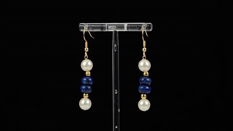 One Time Only Lapis Lazuli, White Shell Pearl Bracelet (6.50-7.0In) and Earrings in Goldtone 50.00 ctw
