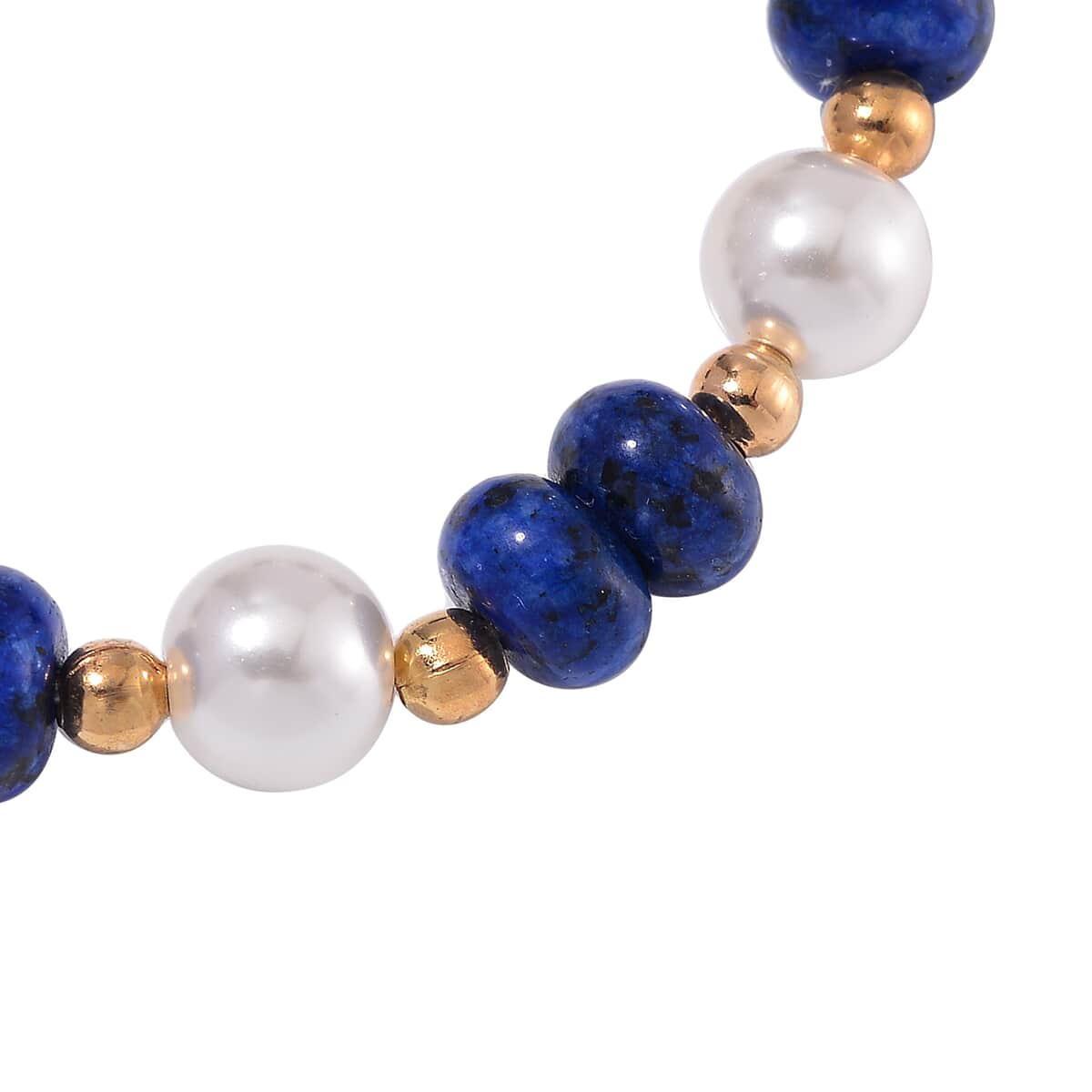 Lapis Lazuli 50.00 ctw and White Shell Pearl Bracelet (6.50-7.0In) and Earrings in Goldtone image number 3