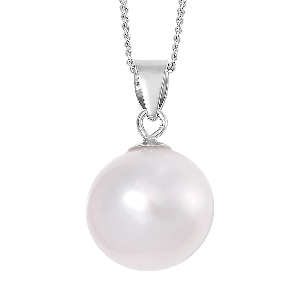 White Edison Pearl Pendant Necklace in Rhodium Over Sterling Silver 18 Inches image number 0