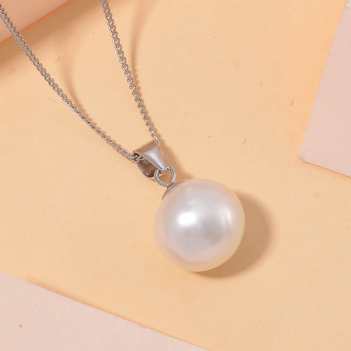 White Edison Pearl Pendant Necklace in Rhodium Over Sterling Silver 18 Inches image number 1