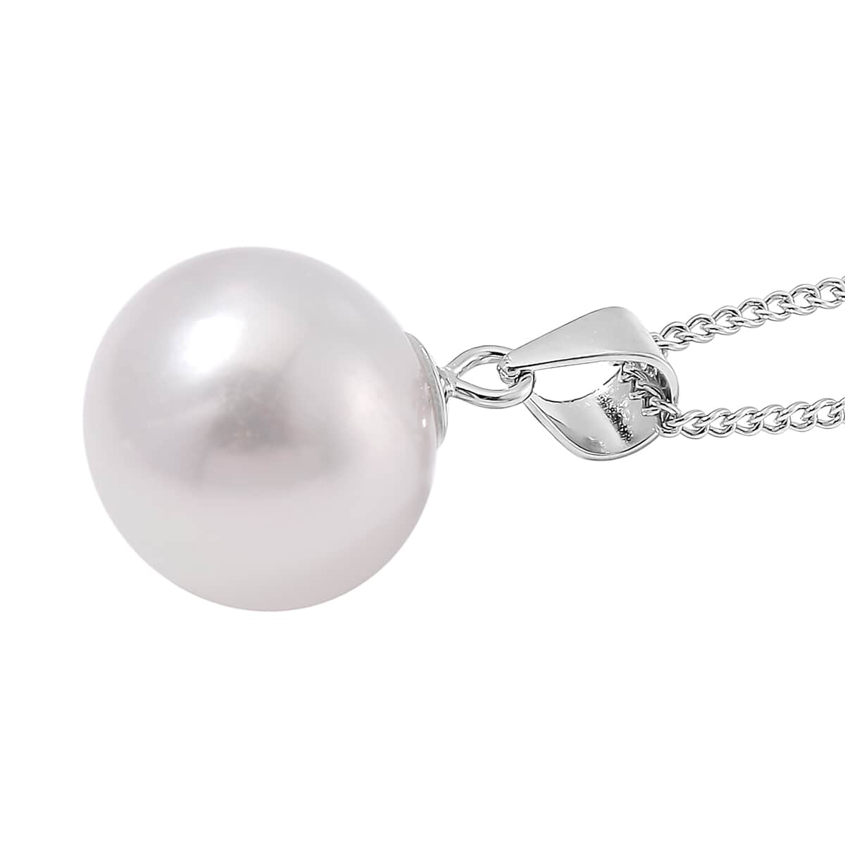 White Edison Pearl Pendant Necklace in Rhodium Over Sterling Silver 18 Inches image number 3