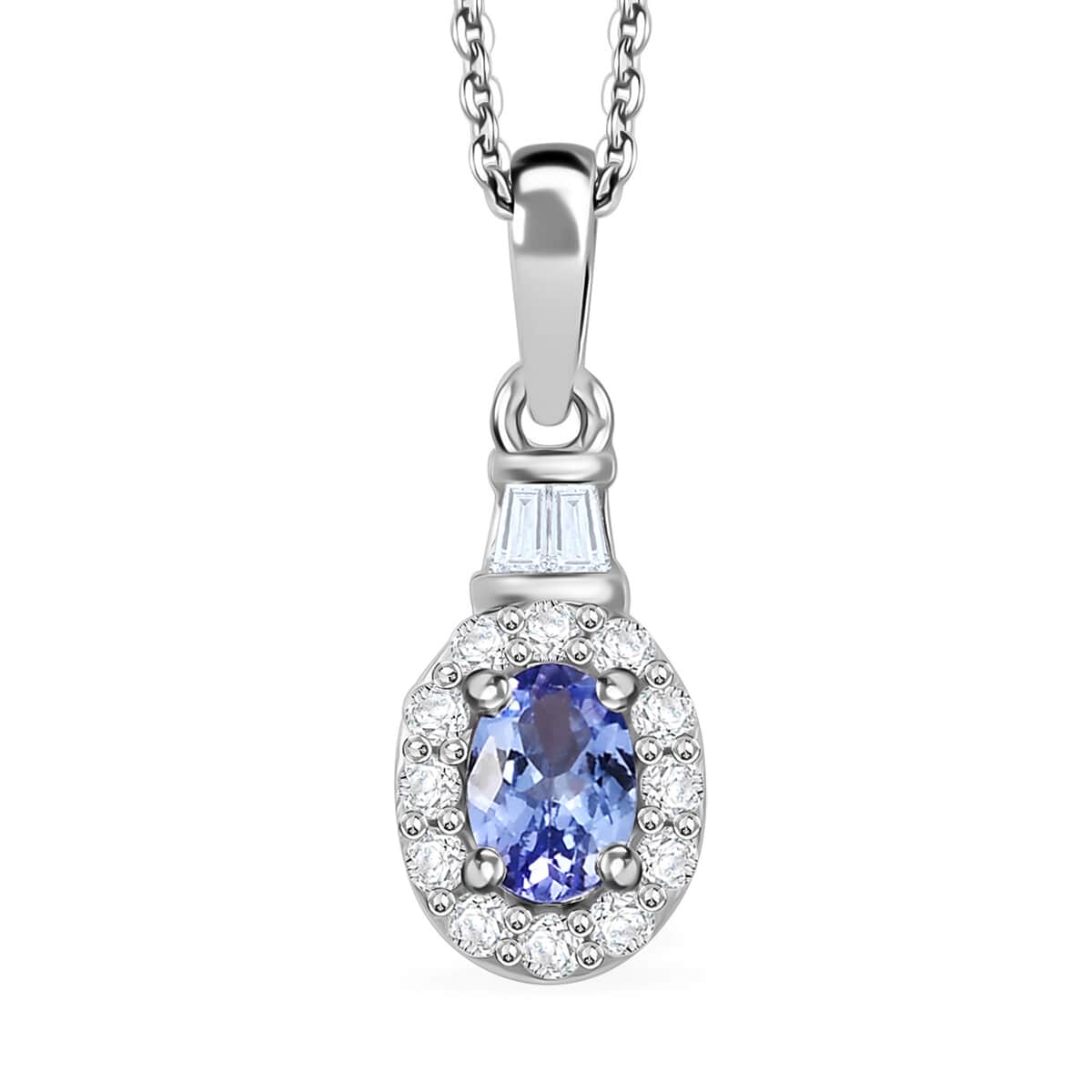 Tanzanite and White Zircon 0.85 ctw Pendant Necklace in Rhodium Over Sterling Silver 20 Inches image number 0