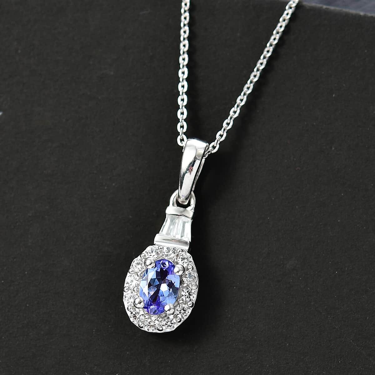 Tanzanite and White Zircon 0.85 ctw Pendant Necklace in Rhodium Over Sterling Silver 20 Inches image number 1