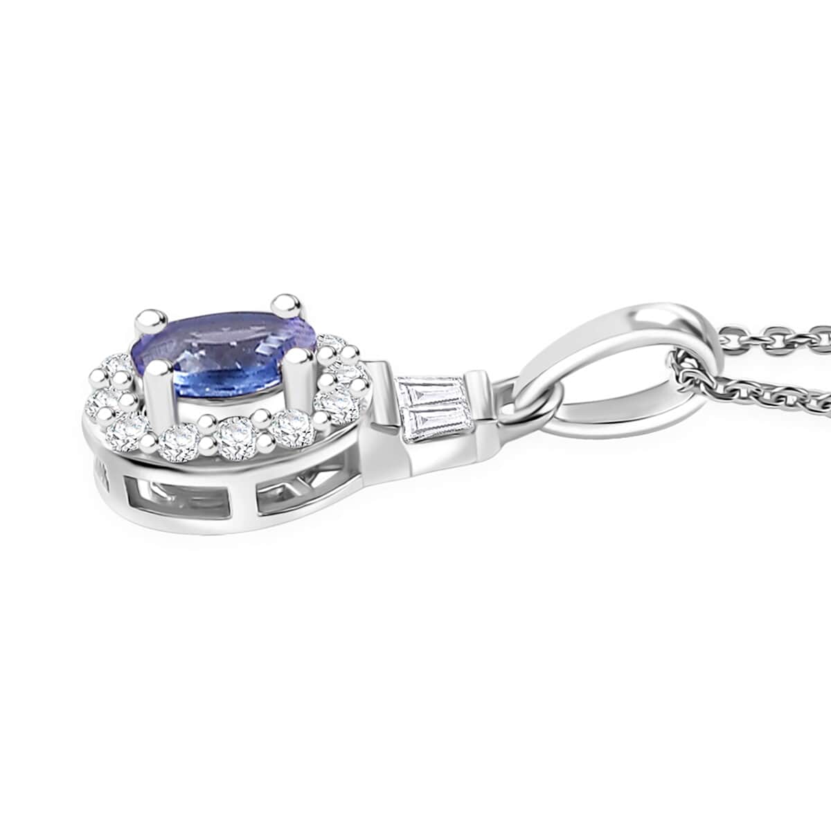 Tanzanite and White Zircon 0.85 ctw Pendant Necklace in Rhodium Over Sterling Silver 20 Inches image number 3