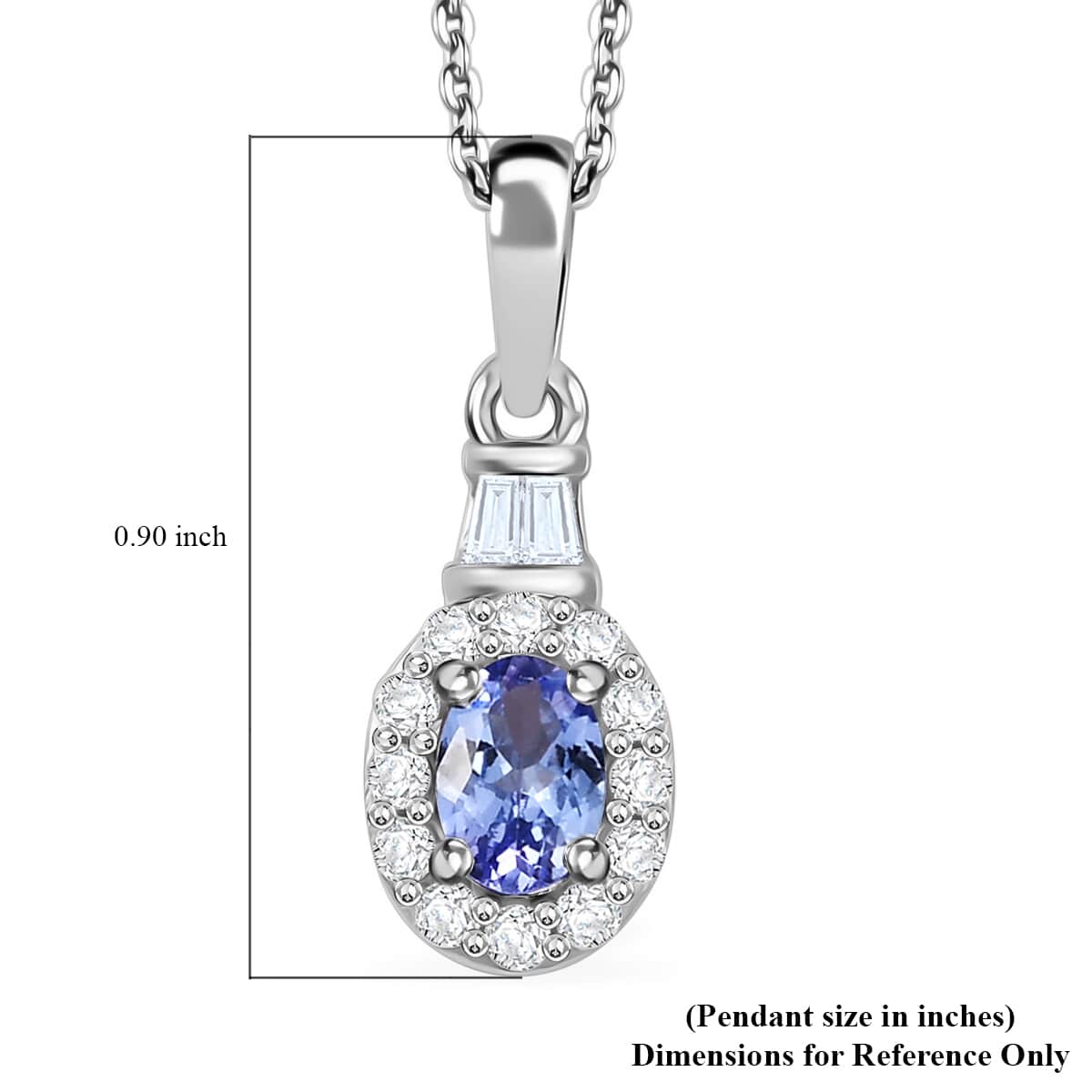 Tanzanite and White Zircon 0.85 ctw Pendant Necklace in Rhodium Over Sterling Silver 20 Inches image number 5