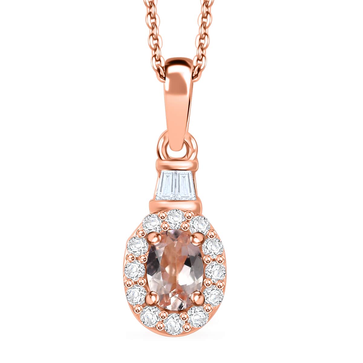 Marropino Morganite and White Zircon 0.85 ctw Pendant Necklace in 18K Vermeil Rose Gold Over Sterling Silver 20 Inches image number 0