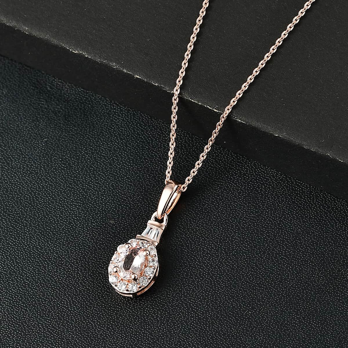 Marropino Morganite and White Zircon 0.85 ctw Pendant Necklace in 18K Vermeil Rose Gold Over Sterling Silver 20 Inches image number 1