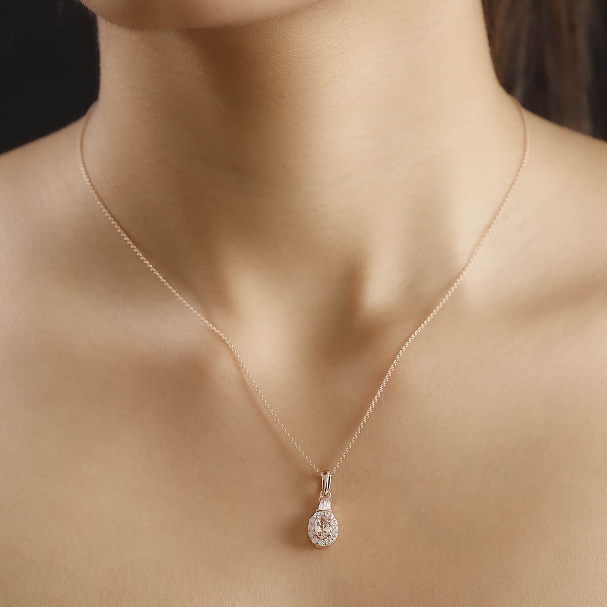 Marropino Morganite and White Zircon 0.85 ctw Pendant Necklace in 18K Vermeil Rose Gold Over Sterling Silver 20 Inches image number 2