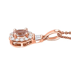 Marropino Morganite and White Zircon 0.85 ctw Pendant Necklace in 18K Vermeil Rose Gold Over Sterling Silver 20 Inches