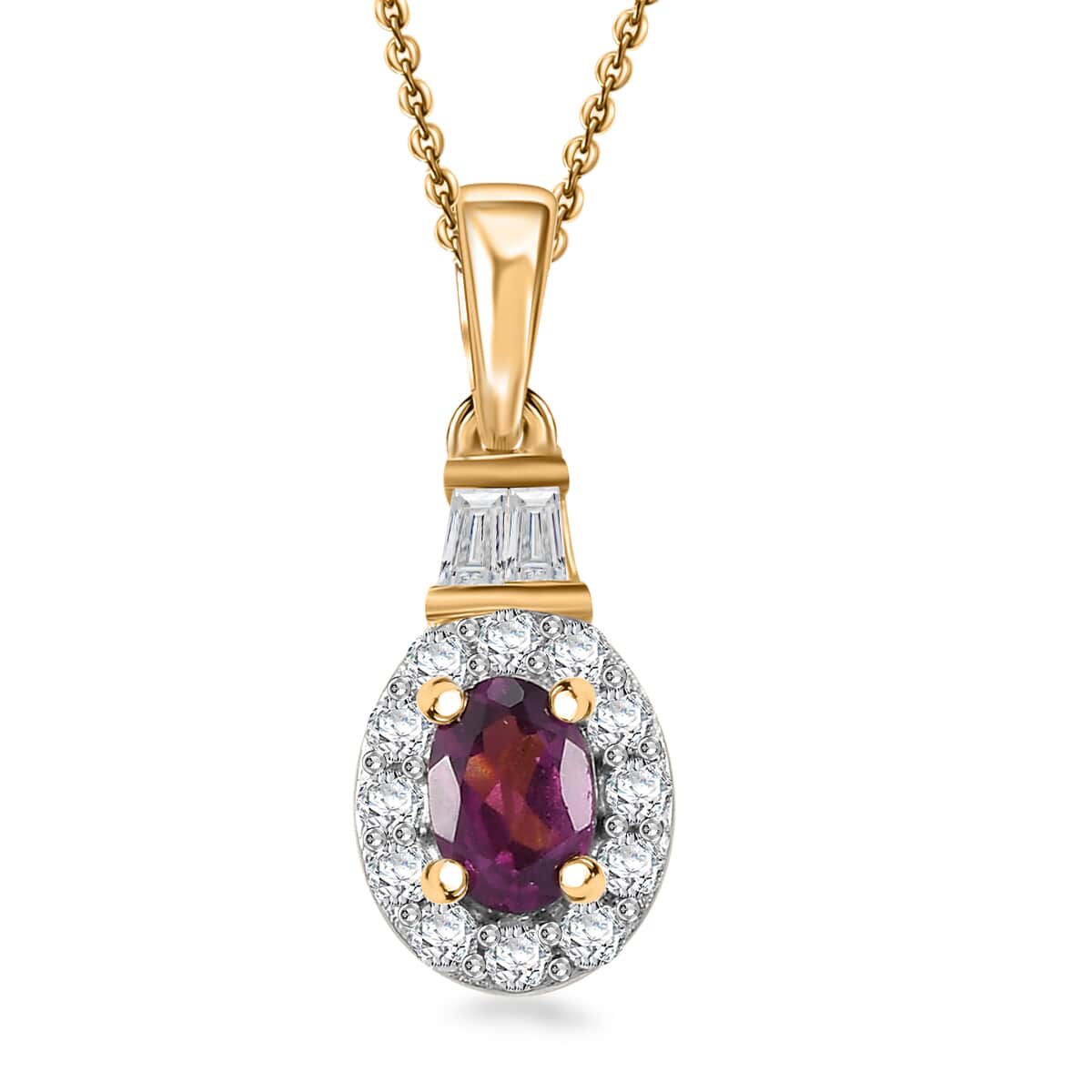 Radiant Ember Garnet and White Zircon 1.00 ctw Pendant Necklace in 18K Vermeil Yellow Gold Over Sterling Silver 20 Inches image number 0