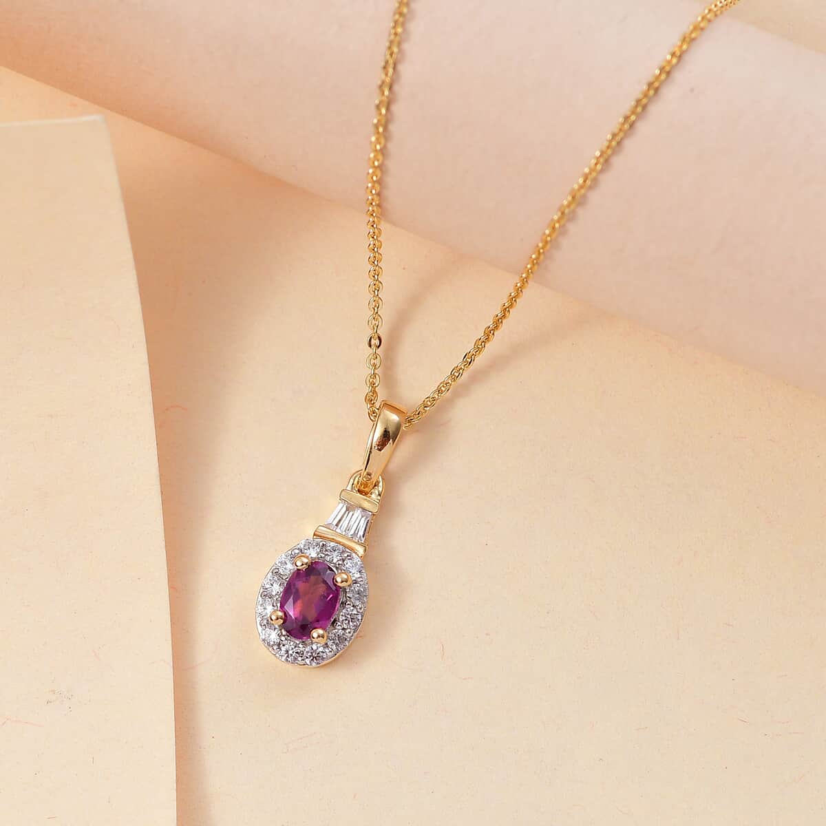 Radiant Ember Garnet and White Zircon 1.00 ctw Pendant Necklace in 18K Vermeil Yellow Gold Over Sterling Silver 20 Inches image number 1