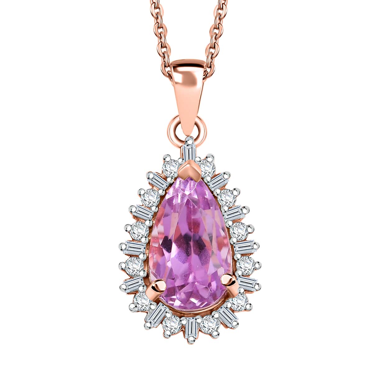 Patroke Kunzite and White Diamond 3.85 ctw Twilight Teardrop Pendant Necklace in 18K Vermeil Rose Gold Over Sterling Silver 20 Inches image number 0