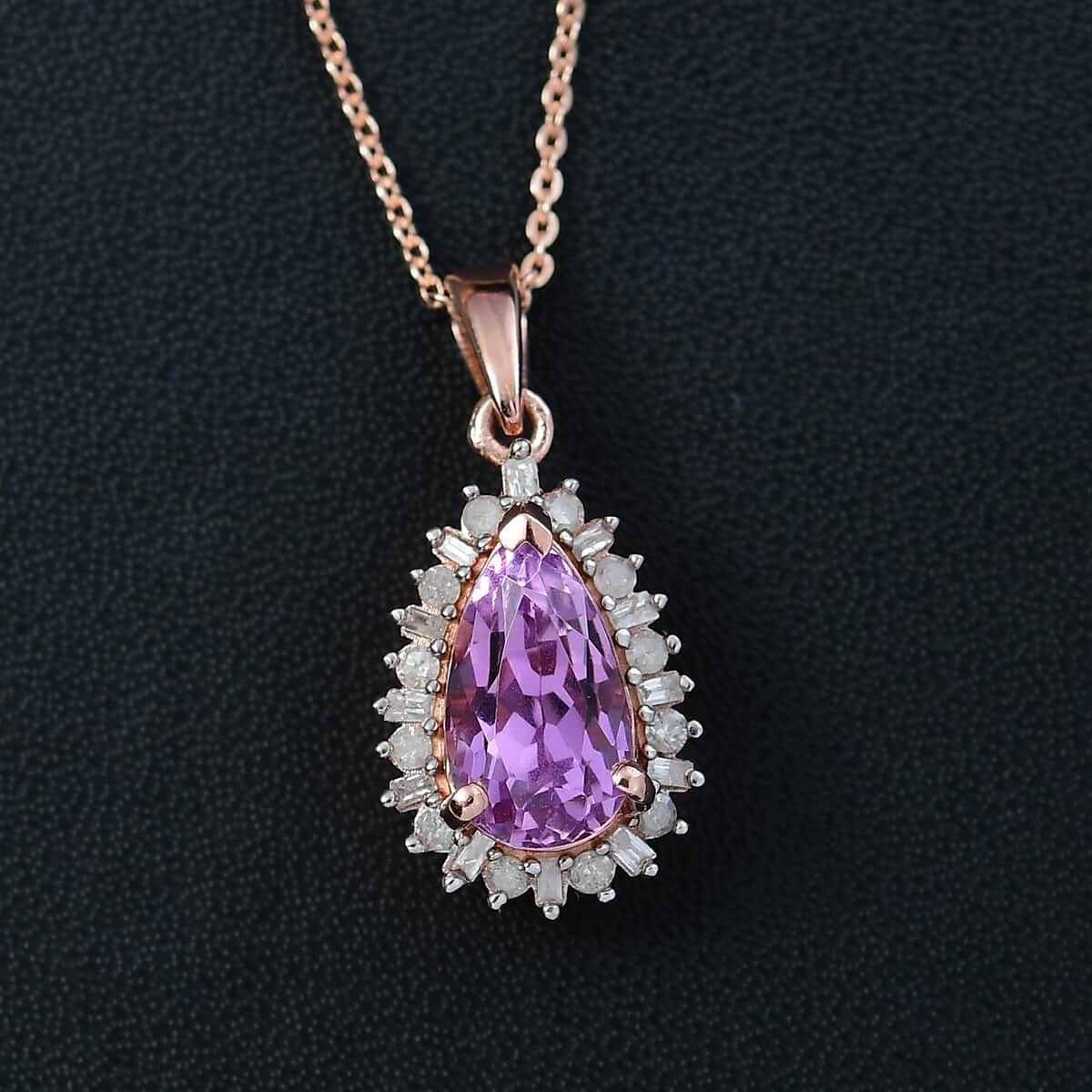 Patroke Kunzite and White Diamond 3.85 ctw Twilight Teardrop Pendant Necklace in 18K Vermeil Rose Gold Over Sterling Silver 20 Inches image number 1