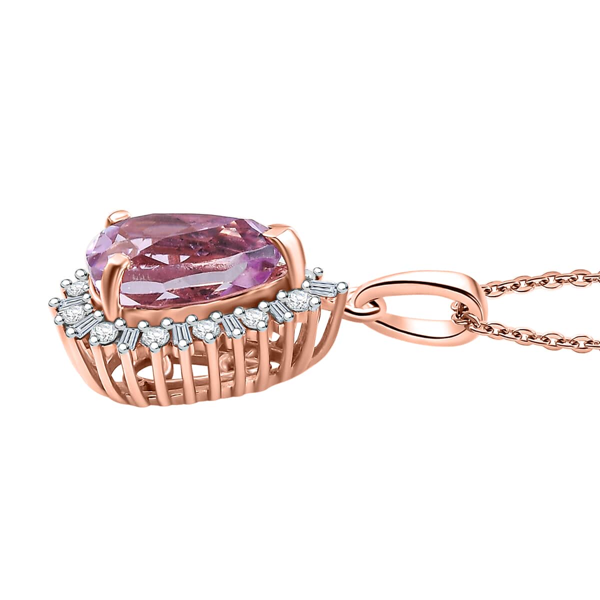 Patroke Kunzite and White Diamond 3.85 ctw Twilight Teardrop Pendant Necklace in 18K Vermeil Rose Gold Over Sterling Silver 20 Inches image number 3