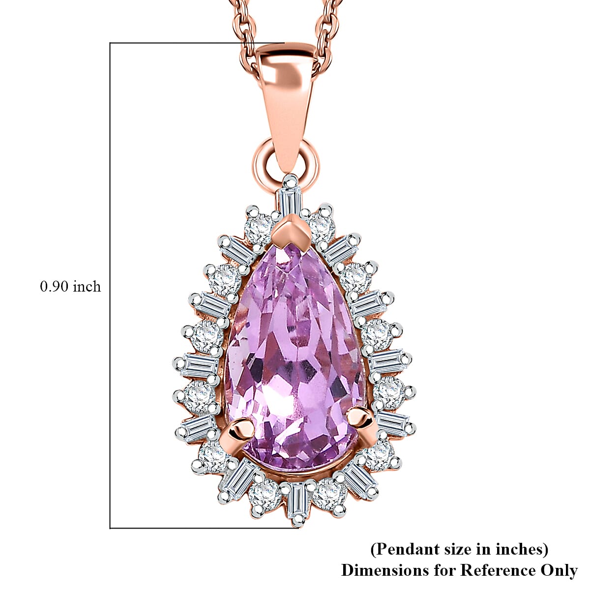 Patroke Kunzite and White Diamond 3.85 ctw Twilight Teardrop Pendant Necklace in 18K Vermeil Rose Gold Over Sterling Silver 20 Inches