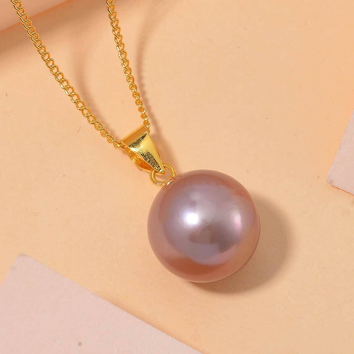 Purple Edison Pearl Pendant Necklace in 14K Yellow Gold Over Sterling Silver 18 Inches image number 1