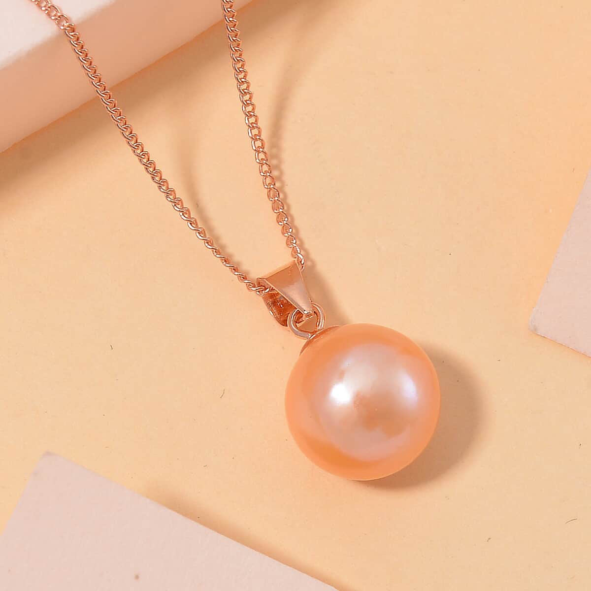 Peach Edison Pearl Pendant Necklace in 14K Rose Gold Over Sterling Silver 18 Inches image number 1