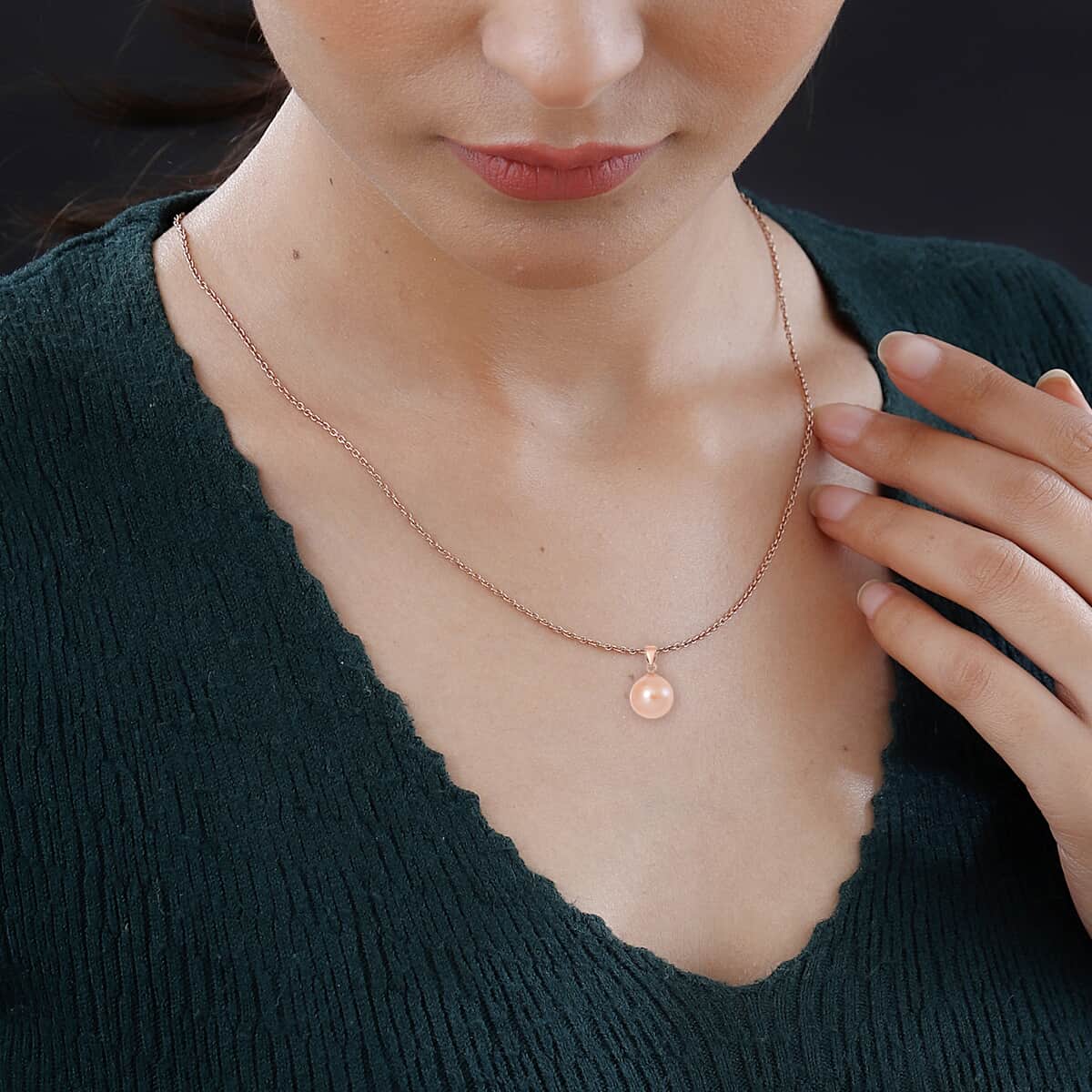 Peach Edison Pearl Pendant Necklace in 14K Rose Gold Over Sterling Silver 18 Inches image number 2