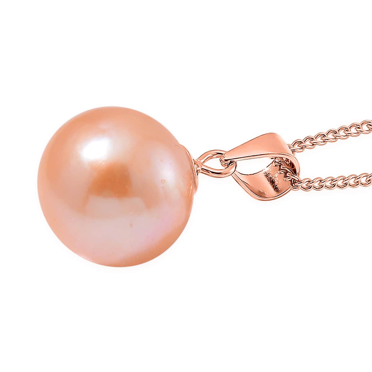 Peach Edison Pearl Pendant Necklace in 14K Rose Gold Over Sterling Silver 18 Inches image number 3