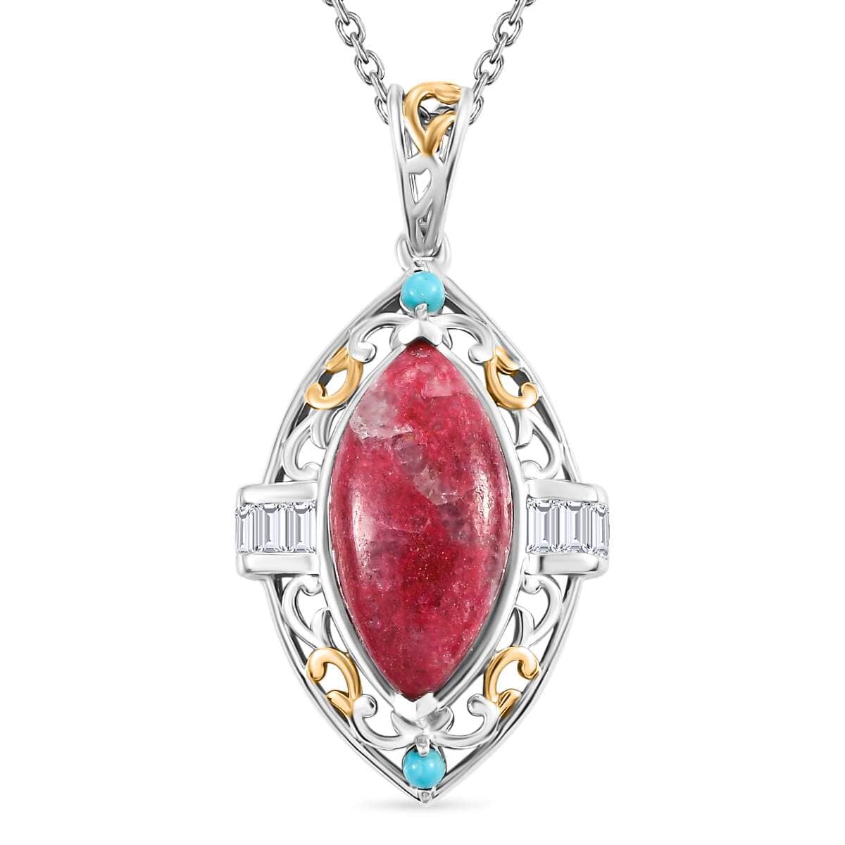 Karis Norwegian Thulite and Multi Gemstone 8.40 ctw Pendant in 18K YG Plated and Platinum Bond with Stainless Steel Necklace 20 Inches image number 0