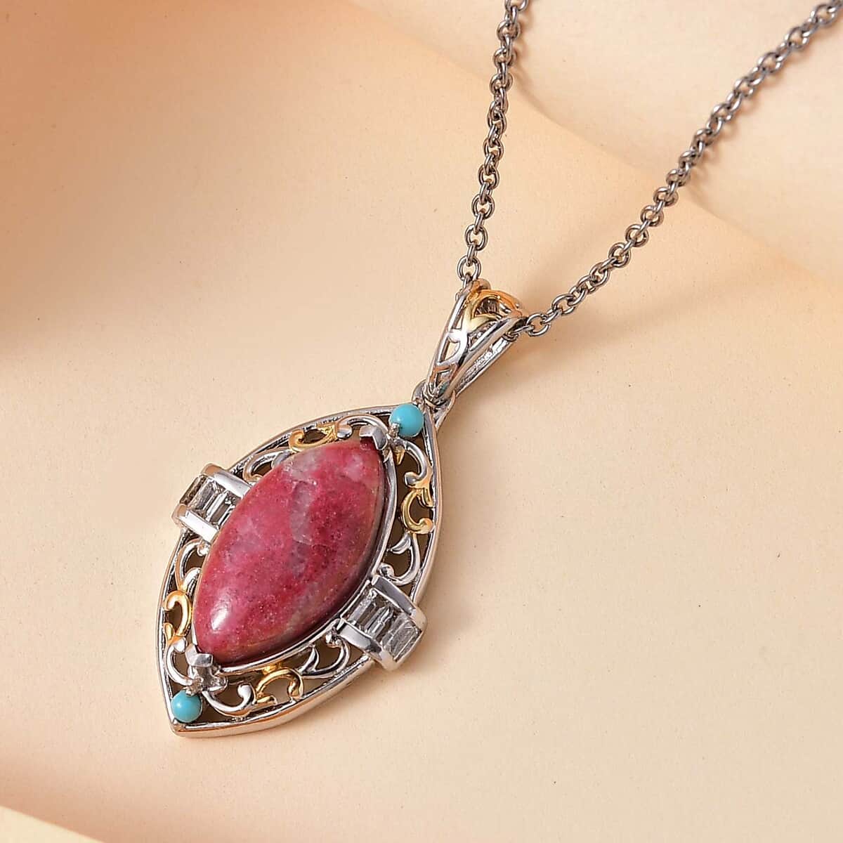 Karis Norwegian Thulite and Multi Gemstone 8.40 ctw Pendant in 18K YG Plated and Platinum Bond with Stainless Steel Necklace 20 Inches image number 1