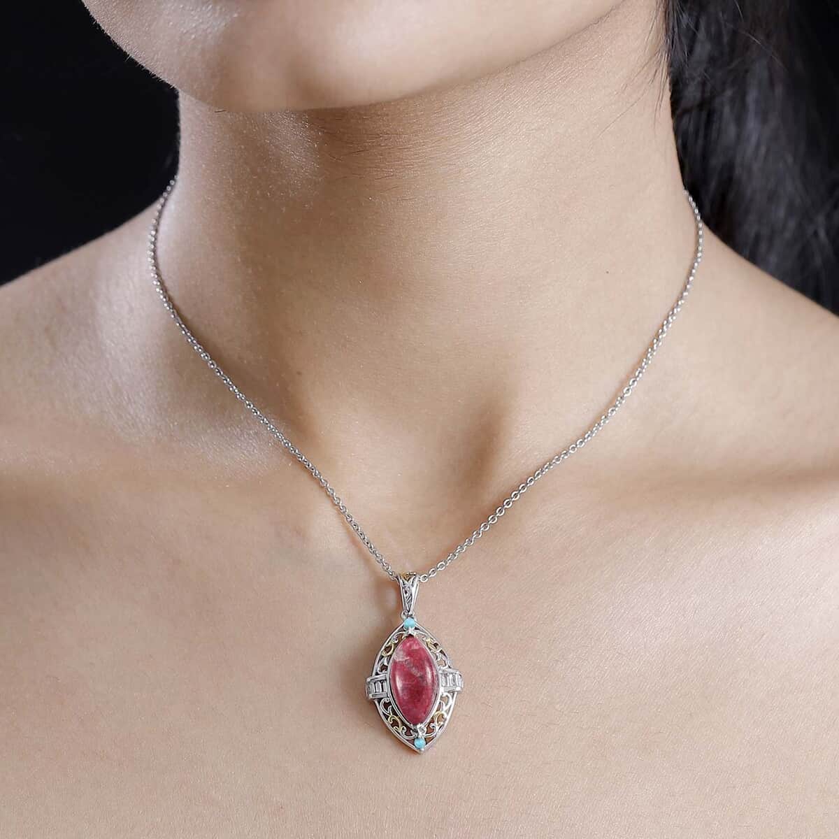 Karis Norwegian Thulite and Multi Gemstone 8.40 ctw Pendant in 18K YG Plated and Platinum Bond with Stainless Steel Necklace 20 Inches image number 2