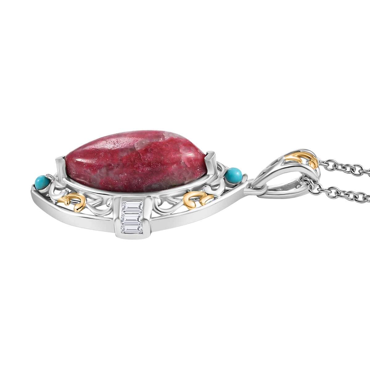 Karis Norwegian Thulite and Multi Gemstone 8.40 ctw Pendant in 18K YG Plated and Platinum Bond with Stainless Steel Necklace 20 Inches image number 3