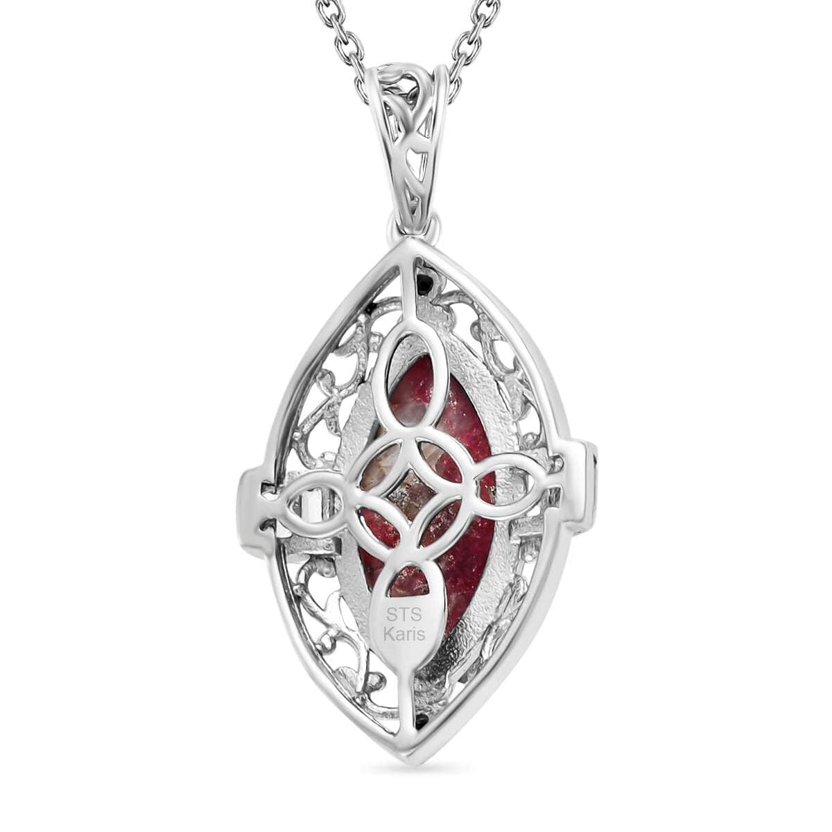 Karis Norwegian Thulite and Multi Gemstone 8.40 ctw Pendant in 18K YG Plated and Platinum Bond with Stainless Steel Necklace 20 Inches image number 4