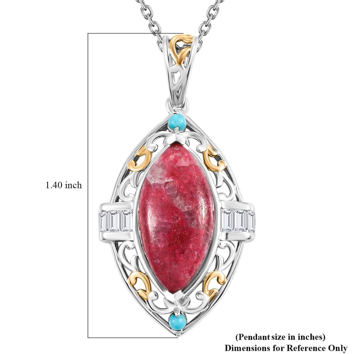 Karis Norwegian Thulite and Multi Gemstone 8.40 ctw Pendant in 18K YG Plated and Platinum Bond with Stainless Steel Necklace 20 Inches image number 5