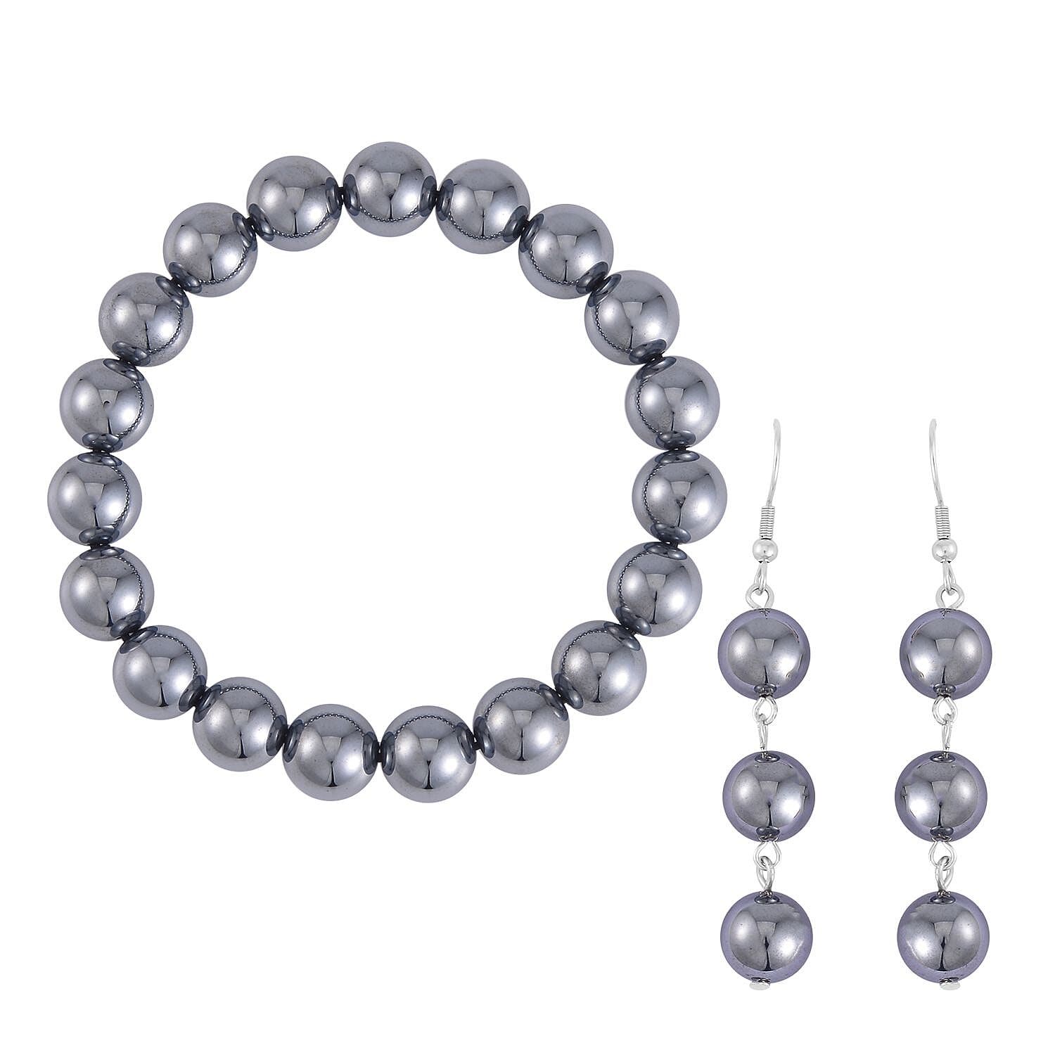 Terahertz 130.00 ctw Set Earrings and Bracelet (7-7.5In) in Stainless Steel
