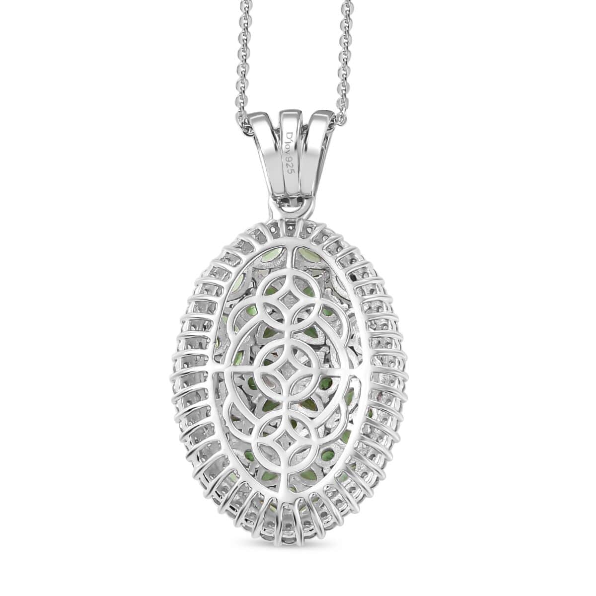 Doorbuster Tsavorite Garnet and White Zircon 4.00 ctw Bunch of Flower Pendant Necklace in Rhodium Over Sterling Silver 20 Inches image number 4